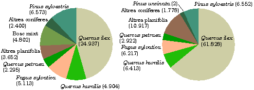 Distribuci en superfcie i en existncies de les principals espcies arbries presents a la Garrotxa.